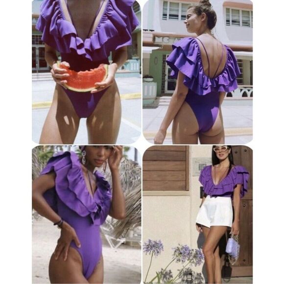 NWT ZARA Purple Ruffle One Piece Swimsuit and Bodysuit 0167/206 Sz Small - Picture 7 of 16